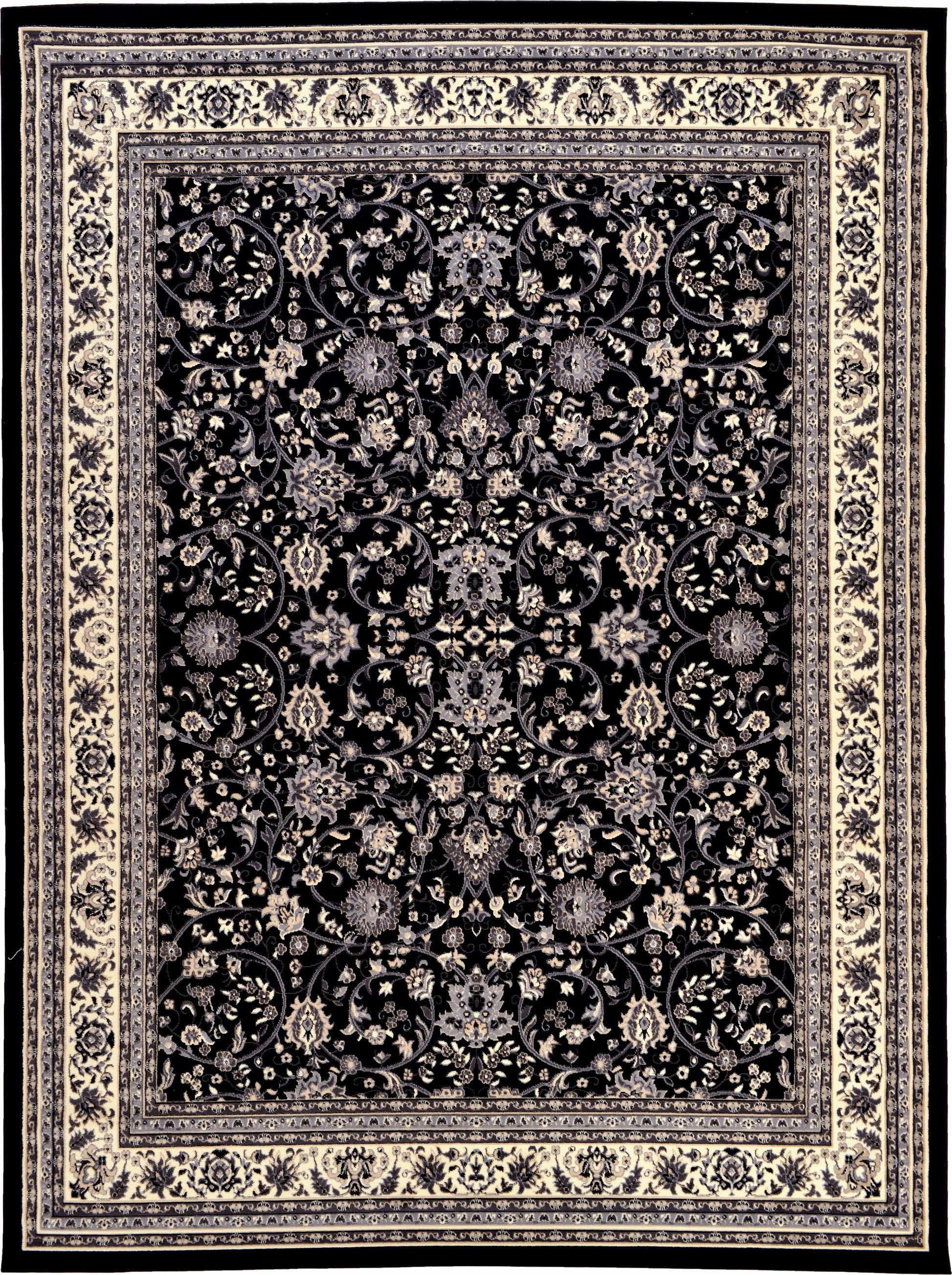 Unique Loom Washington Sialk Hill 10 x 13 (ft) Loomed Black/Gray Rectangular Indoor Floral/Botanical Area rug