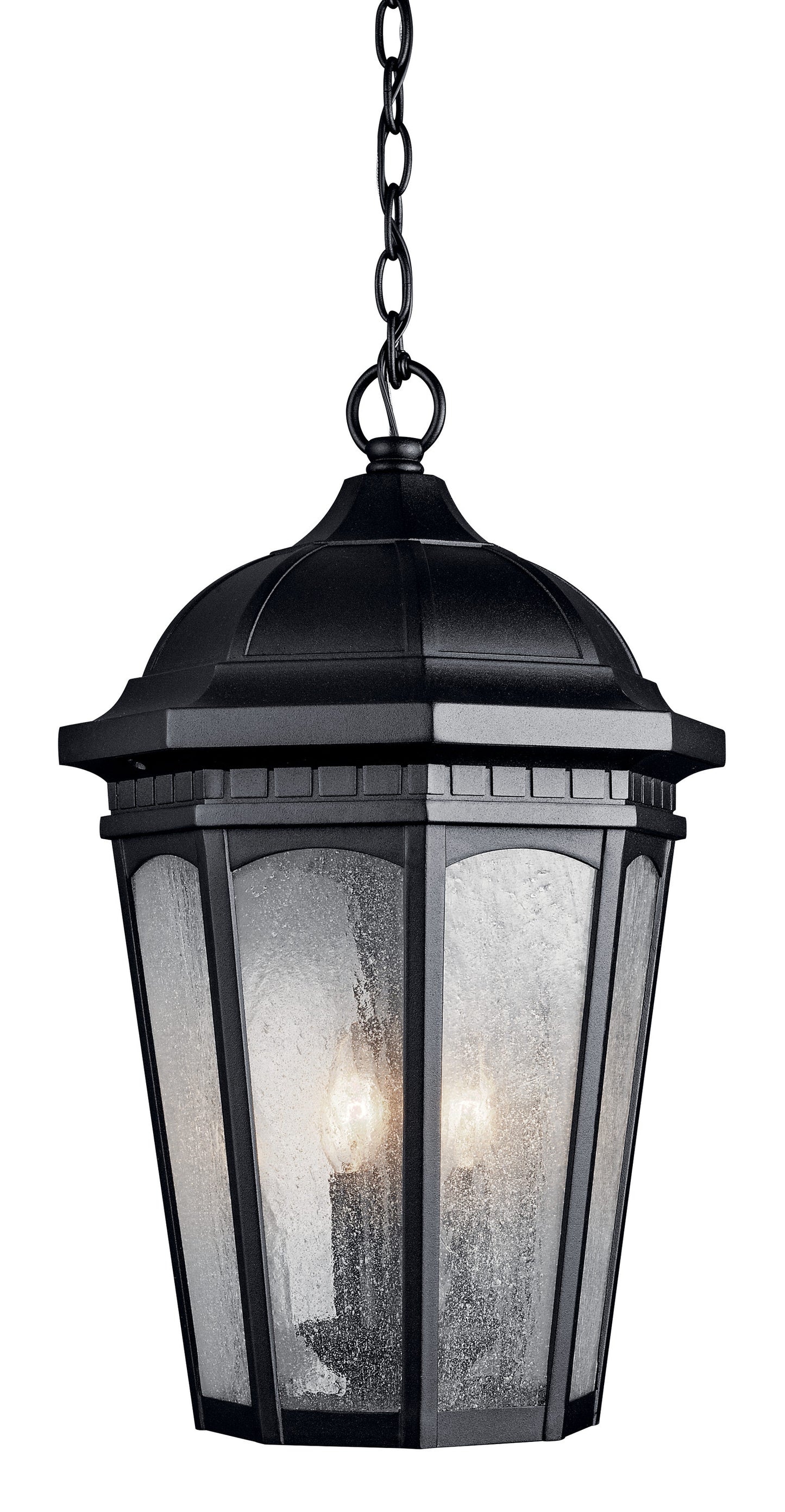 Kichler Courtyard 3 -Light Textured Black Traditional Seeded glass Lantern Medium Indoor/Outdoor Hanging Pendant light
