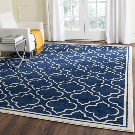 Safavieh Amherst Moroccan 11 x 16 (ft) Loomed Navy/Ivory Rectangular Indoor Trellis Farmhouse/Cottage Area rug