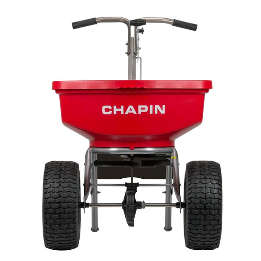 Chapin 8401C 80-lb Broadcast Push Spreader for Fertilizer, Seed, and Ice Melt - 8ft Spread Width, Pneumatic Tires 8401C