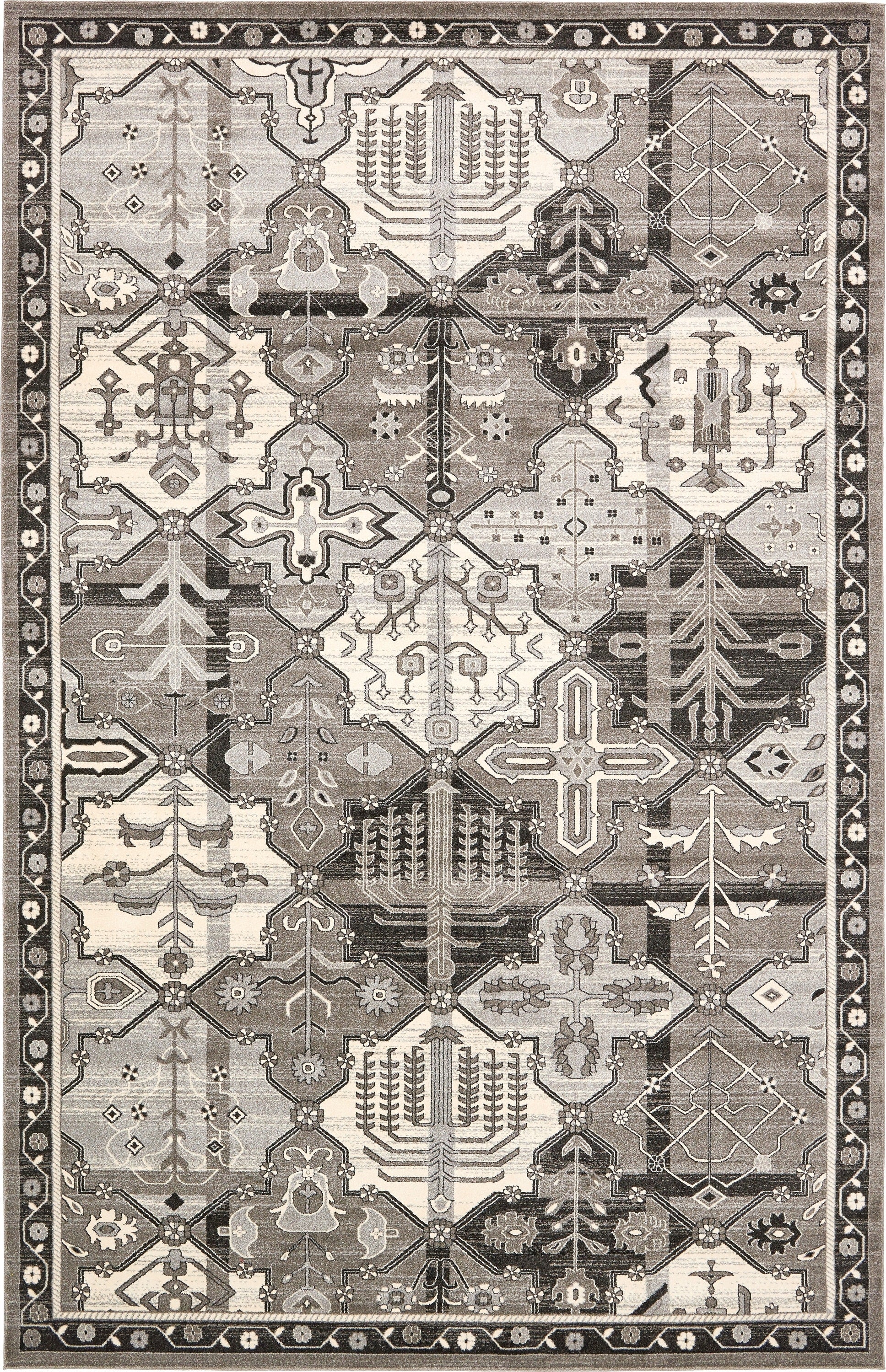 Unique Loom Cathedral La Jolla 11 x 16 (ft) Loomed Gray/Ivory Rectangular Indoor Geometric Bohemian/Eclectic Area rug