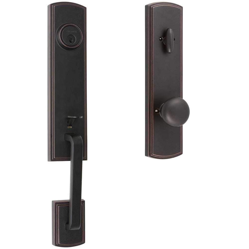Delaney Hardware Briona Edged Bronze Single-Cylinder Deadbolt Entry Door Handleset Knob 374107SN-RH