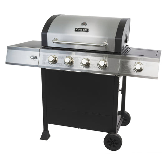 Dyna-Glo Stainless Steel/Black 4-Burner Liquid Propane Gas Grill with 1 Side Burner DGB495SDP-D