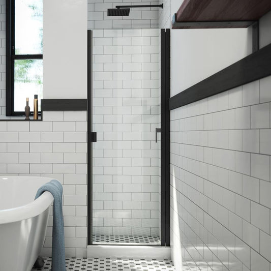 Arizona Shower Door R-Door Matte Black 27-in W x 69-in H Semi-frameless Clear Glass Hinged Shower door