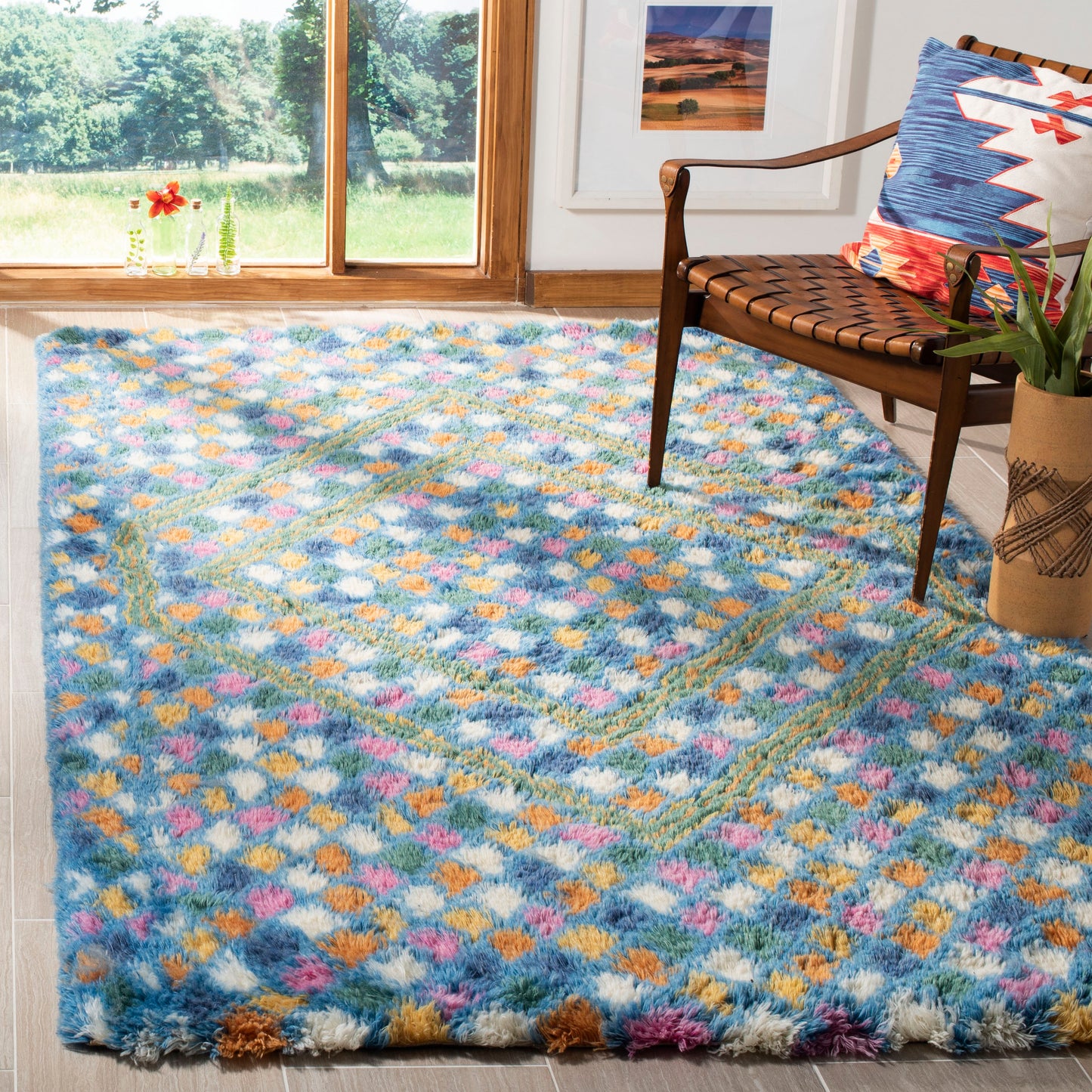 Safavieh Casablanca Ansar 8 x 10 (ft) Tufted Wool Ivory/Blue Rectangular Indoor Abstract Bohemian/Eclectic Area rug