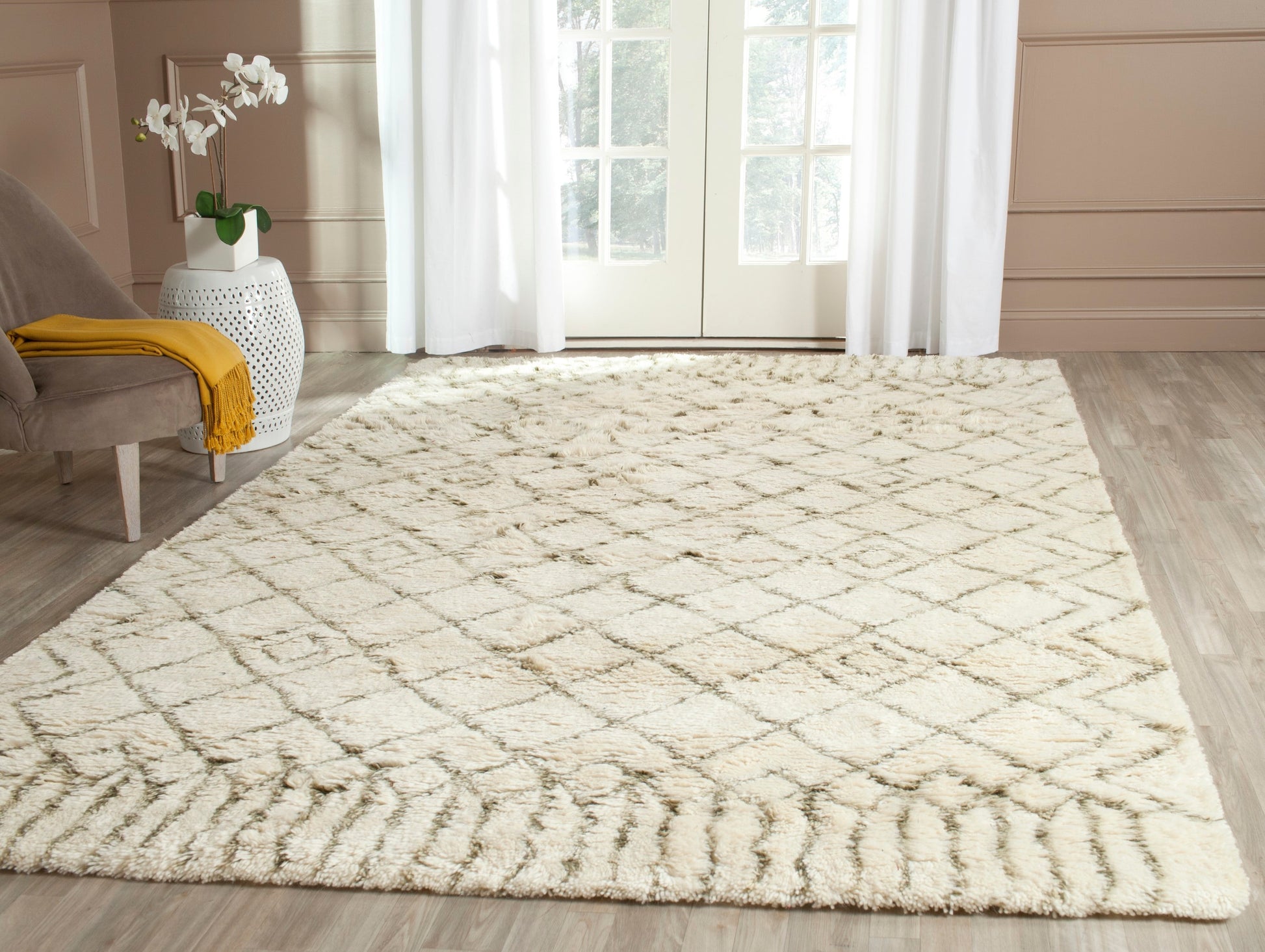 Safavieh Casablanca Santina 9 x 12 (ft) Tufted Wool Ivory/Green Rectangular Indoor Abstract Moroccan Area rug