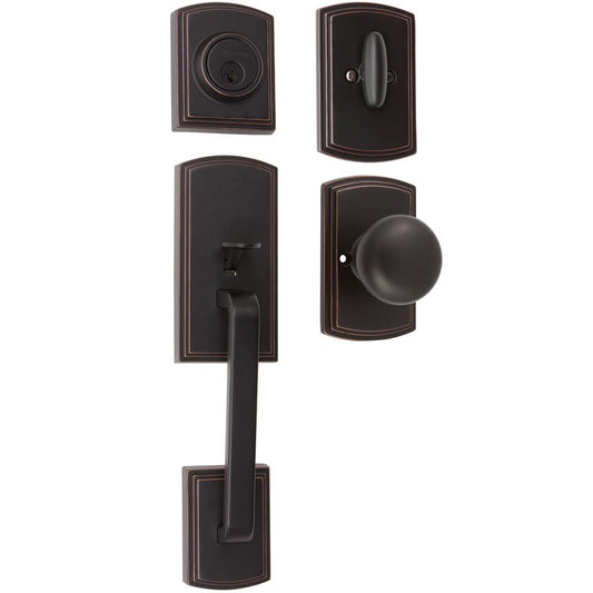 Delaney Hardware Visconti Edged Bronze Single-Cylinder Deadbolt Entry Door Handleset Knob 374007SN