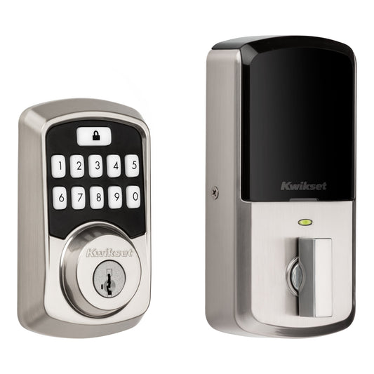 Kwikset Aura Satin Nickel Smart Lock Electronic Deadbolt Bluetooth Smartkey with Keypad 942 BLE DB 15 SMT