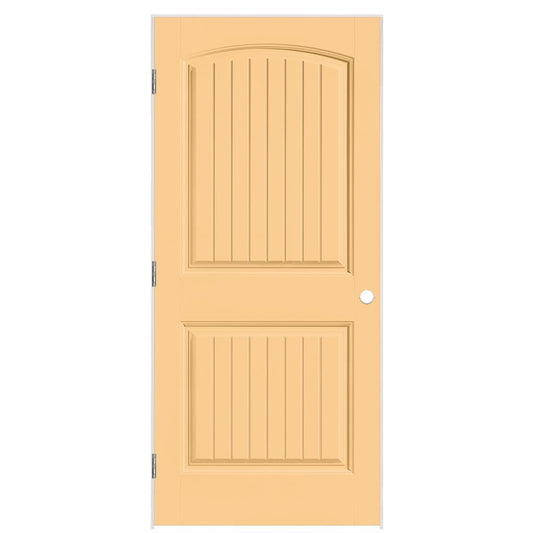 Masonite 36-in x 80-in Marigold Hollow core 2-panel round top plank Left hand Smooth Prefinished Molded composite Flat Jamb Single Prehung Interior Door