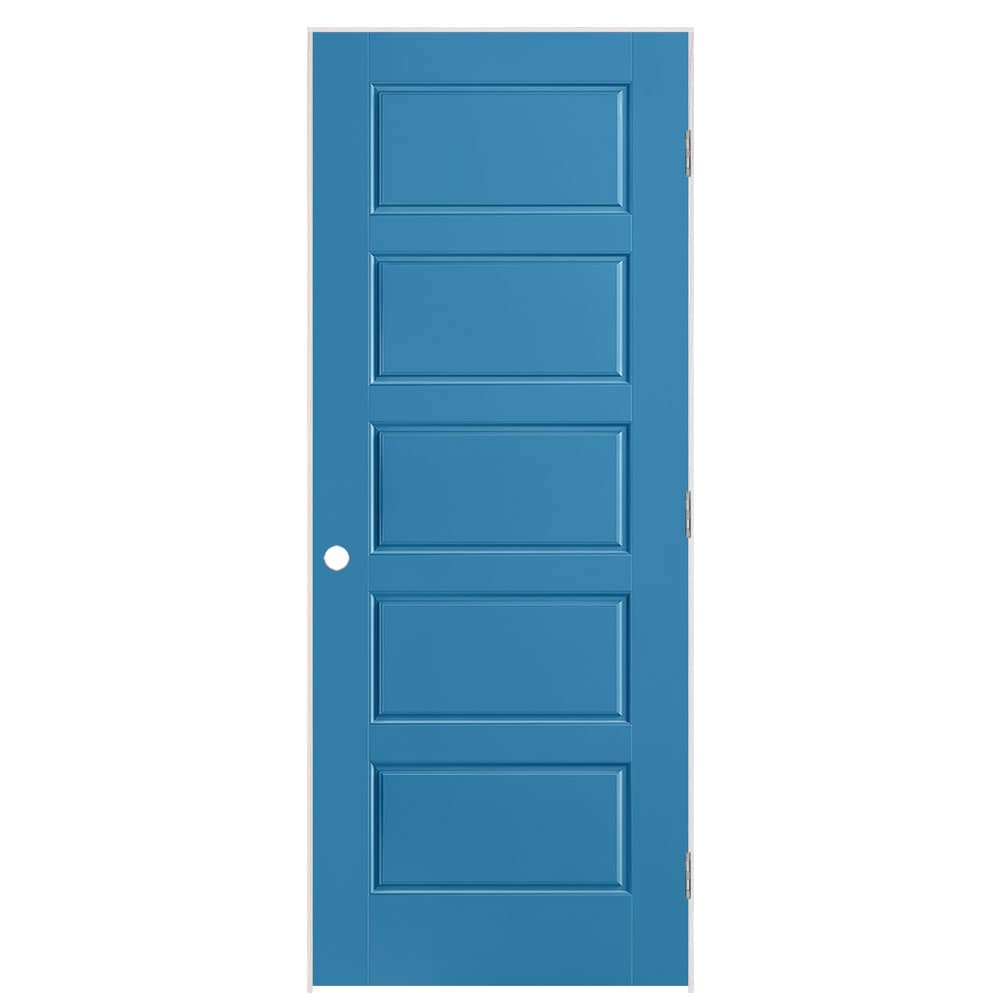 Masonite 32-in x 80-in Blue Heron Solid core 5-panel equal Left hand Smooth Prefinished Molded composite Flat Jamb Single Prehung Interior Door