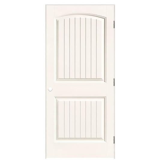 Masonite 36-in x 80-in White Hollow core 2-panel round top plank Right hand Smooth Prefinished Molded composite Flat Jamb Single Prehung Interior Door