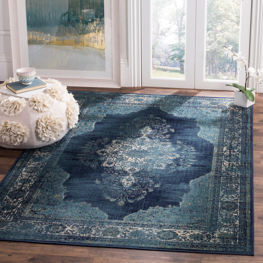 Safavieh Vintage Kaira 9 x 12 (ft) Loomed Navy Rectangular Indoor Distressed/Overdyed Oriental Area rug
