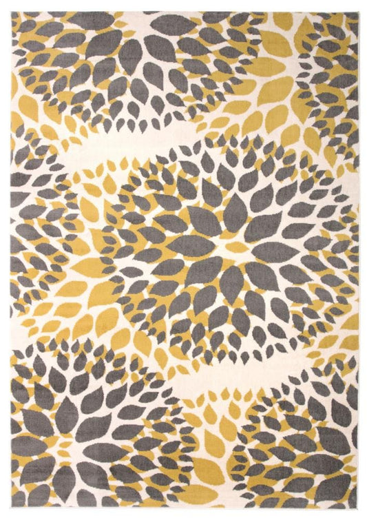 World Rug Gallery Hudson 9 x 12 (ft) Loomed Yellow Rectangular Indoor Floral/Botanical Mid-Century Modern Pet Friendly Area rug