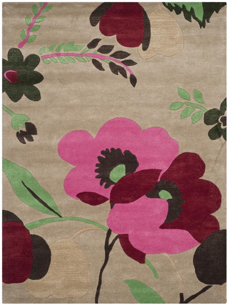 Safavieh Bella Posy 8 x 10 (ft) Tufted Wool Sand/Multi Rectangular Indoor Floral/Botanical Area rug