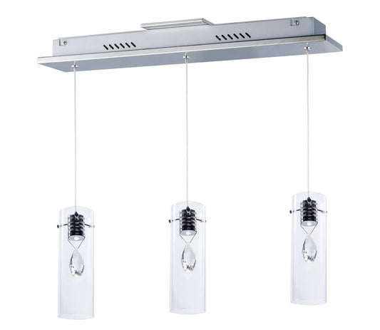 ET2 Solitaire 3 -Light Polished Chrome Modern/contemporary Clear glass Cylinder Integrated LED Medium (10-22 inches) Hanging Kitchen island light