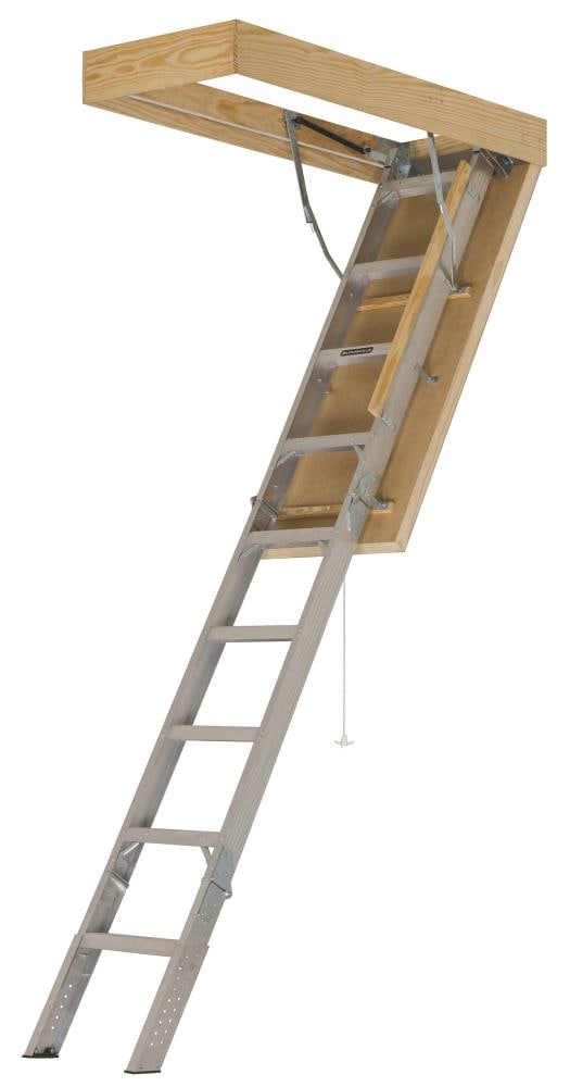 Century Aluminum Folding Attic Ladder 7.67-ft to 10-ft (Rough Opening, 25.5-in x 54-in) with 375-lb Capacity ALE2511