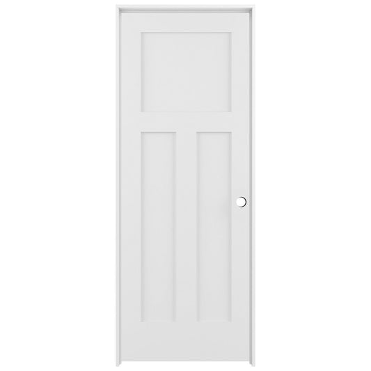 RELIABILT 32-in x 80-in Modern White Solid core 3-panel craftsman Left hand Smooth Prefinished Pine Wood Flat Jamb Single Prehung Interior Door