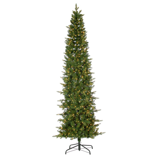Sterling Tree Company 9-ft Pine Pre-lit Slim Artificial Christmas Tree with White Incandescent Lights