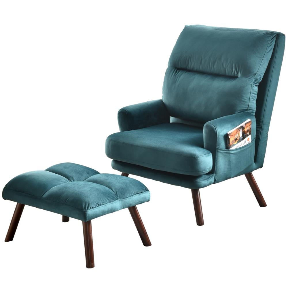 Ovios Adjustable recliner chair with ottoman Midcentury Dark green Velvet Sleeper Chair