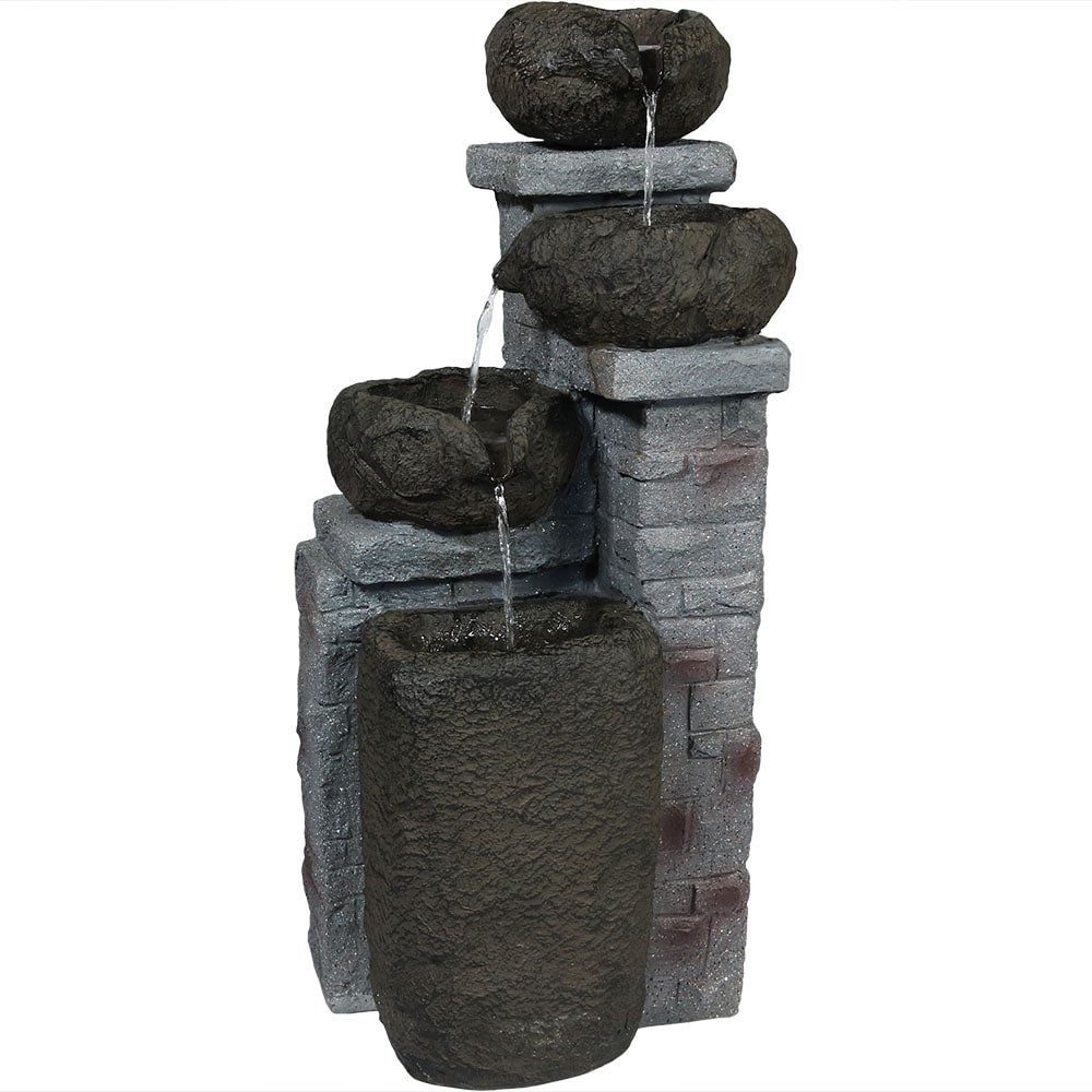 Sunnydaze Decor 30-in H Stone Solar Powered Tiered Outdoor Fountain Pump Included