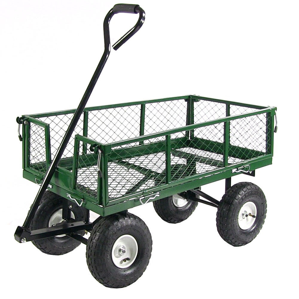 Sunnydaze Decor Green Steel Wagon Cart with Removable Sides, 400 lbs Capacity, Versatile for Farm, Patio, Yard, and Landscape QH-UC988-GN