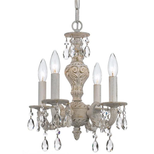 Crystorama Paris Market 4 -Light Distressed White Rustic Crystal For Use in Bedrooms, Dining Rooms, Foyers, Kitchens, Living Rooms Chandelier