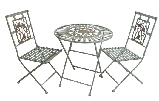 Alpine Corporation 3 -Piece White Bistro Patio Dining Set Steel Round Table with 2 Stackable Stationary Chairs