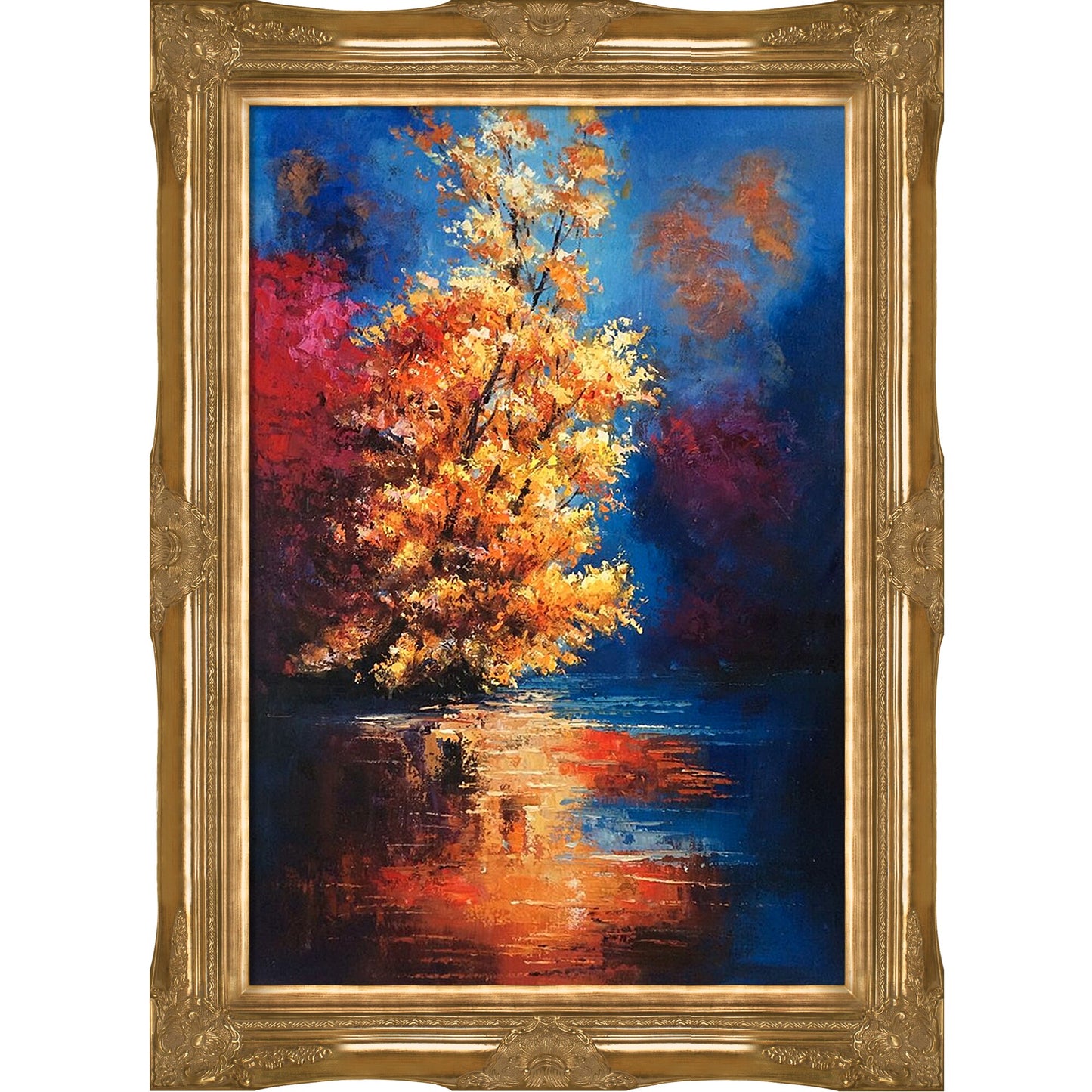 ArtistBe River Reproduction Justyna Kopania Gold Wood Framed 44-Inches H x 32-Inches W Landscape Canvas Hand-Painted Painting