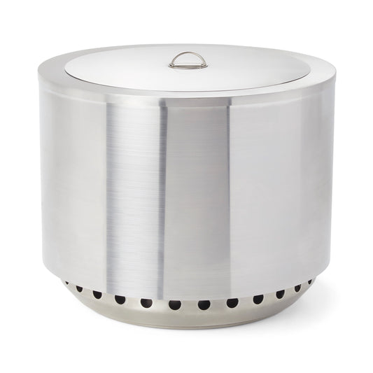 Mainstays Smokeless 19.5" Round Stainless-Steel Fire Pit with Lid, Poker, Ash Pan & Cover