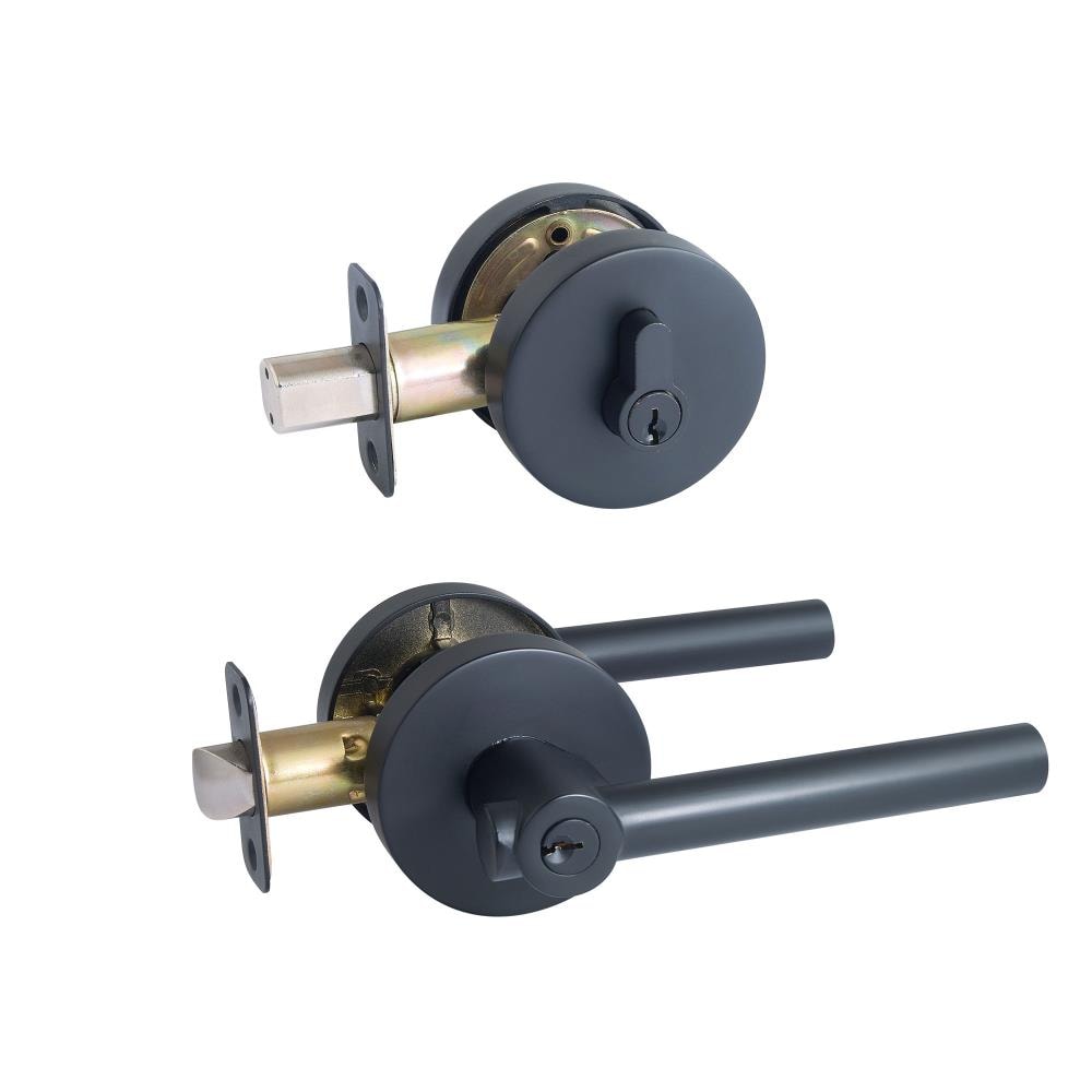 Design House Eastport Matte Black Single-Cylinder Deadbolt Interior/Exterior Combined Door Handle 582650
