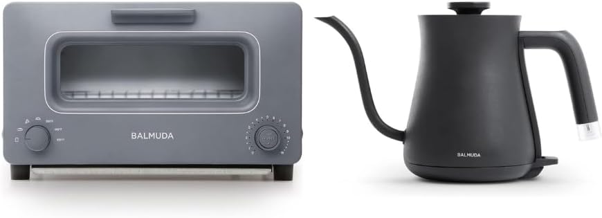 BALMUDA Combo Pack: The Toaster Gray & The Kettle Black | Steam Toaster and Electric Gooseneck Kettle