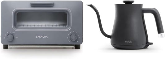 BALMUDA Combo Pack: The Toaster Gray & The Kettle Black | Steam Toaster and Electric Gooseneck Kettle