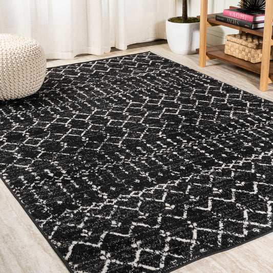 JONATHAN  Y MOROCCAN HYPE Boho Vintage Diamond 12 x 18 (ft) Loomed Black/Ivory Rectangular Indoor Trellis Southwestern Pet Friendly Area rug