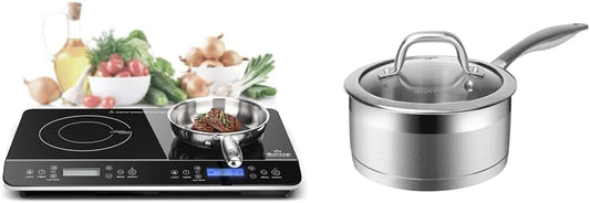 Duxtop LCD Portable Double Induction Cooktop 1800W + Duxtop Stainless Steel Sauce Pan with Lid