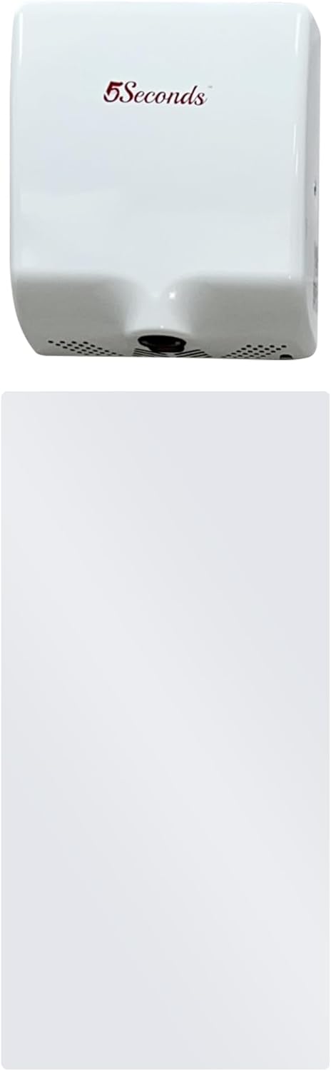 5Seconds - Commercial Hand Dryer, Stainless-Steel Hand Dryer with White Wall Guard,Bathroom Appliances for Hospital, Office and More, Touch-Free Hand Dryer with HEPA Filter, 1000W, UL Listed