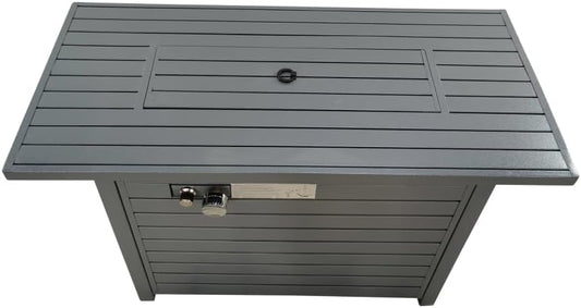 25 inch High x 42 inch Wide Grey Steel Propane-Powered Outdoor Fire Pit Table with Weather-Resistant Cover and Lid