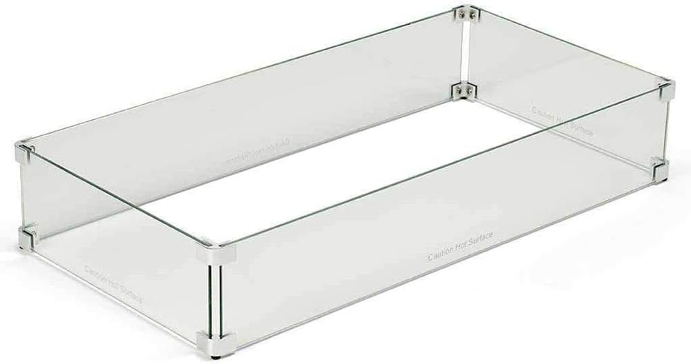HPC Fire Rectangle Fire Pit Glass Wind Guard (WG43X15-L), 43x15-Inch