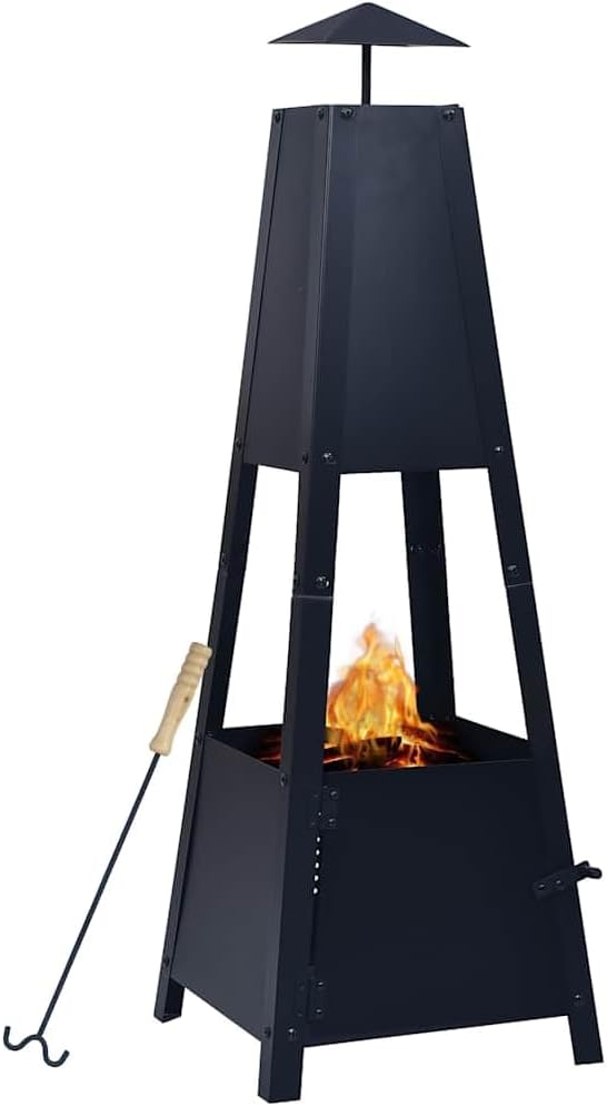 Fire Pit Black Pyramid Fire Pit with 4-Legged Base for Outdoor Heating and Ambiance 13.8"x13.8"x39" Steel