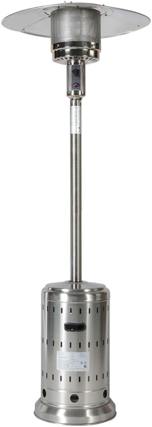 48,000 BTU Outdoor Propane Patio Heater, Stainless Steel, Silver, 18x18x88 Inch, with Wheels, Variable Heat Control, Quick Start Ignition