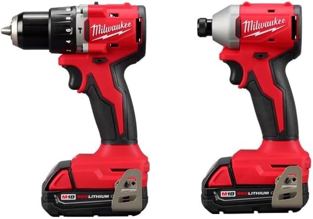 Milwaukee 3610-22CT M18 18V Li-ion Brushless Cordless Compact Hammer Drill/Impact Combo Kit (2-Tool) (New Gen), Red