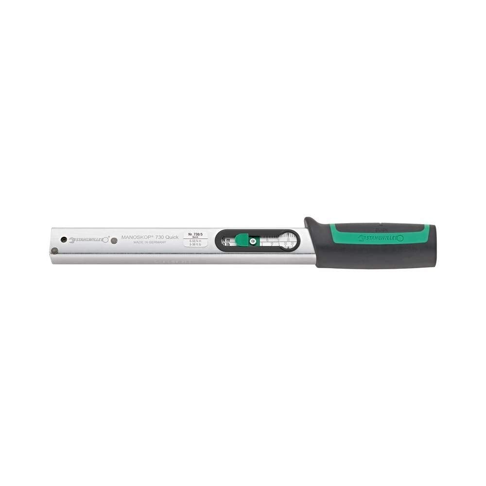 Stahlwille 730 Torque Wrench, Size a\/5, 6-50Nm, 9x12mm Insert, 315mm Long, with Mount for Insert Tools, 50584005