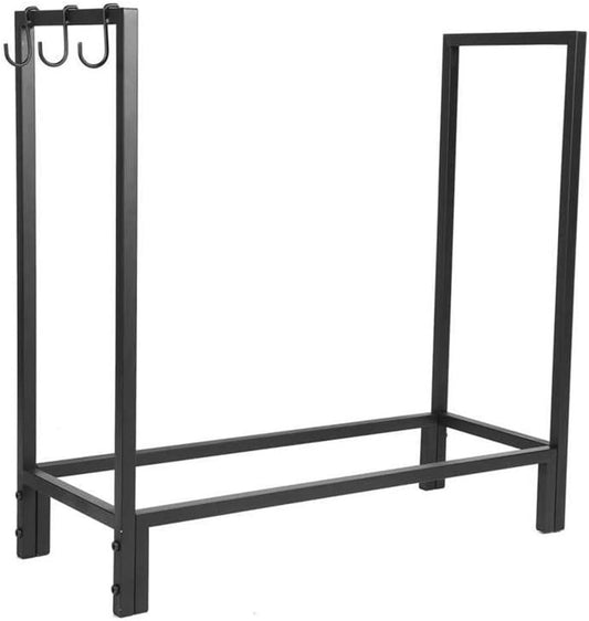76X31X75.5cm Wrought Iron Log Rack Hooks Firewood Storage Holder Stand Organizer Fireside Tools,