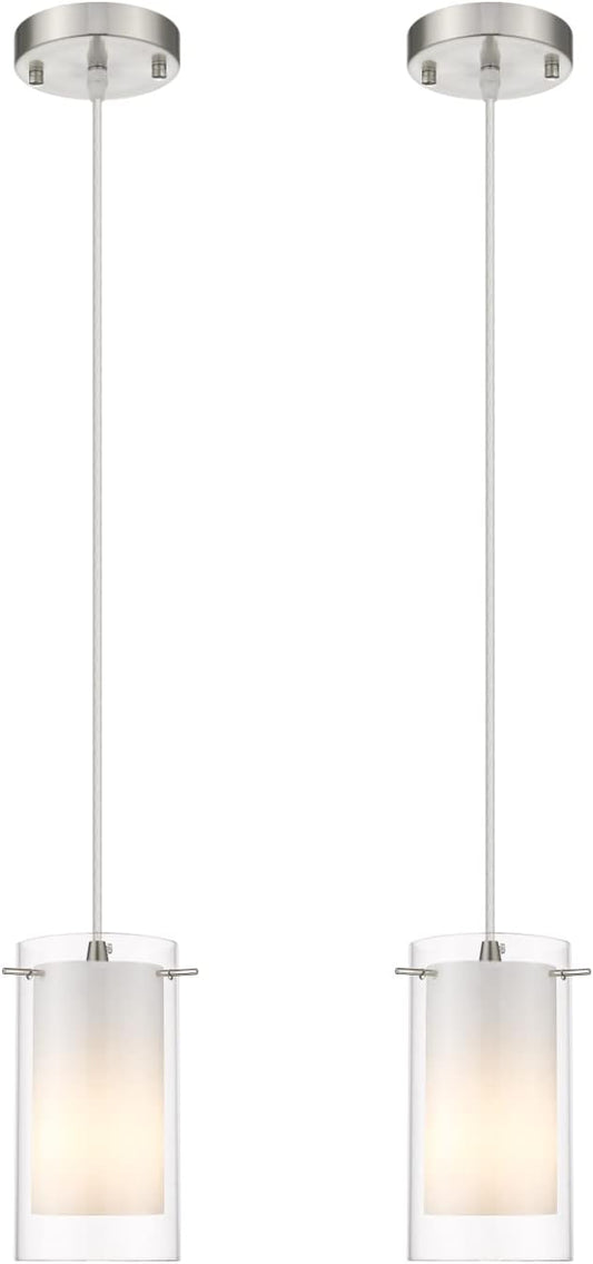AKEZON Modern Glass Pendant Light 2 Pack, Adjustable Hanging Pendant Lighting Kitchen Lights Island Dining Room Bathroom Bar, Brushed Nickel Finish