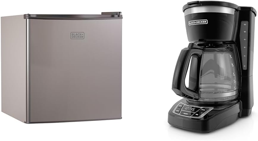 BLACK+DECKER BCRK17V Compact Refrigerator Energy Star Single Door Mini Fridge with Freezer & 12-Cup Digital Coffee Maker, CM1160B, Programmable, Washable Basket Filter