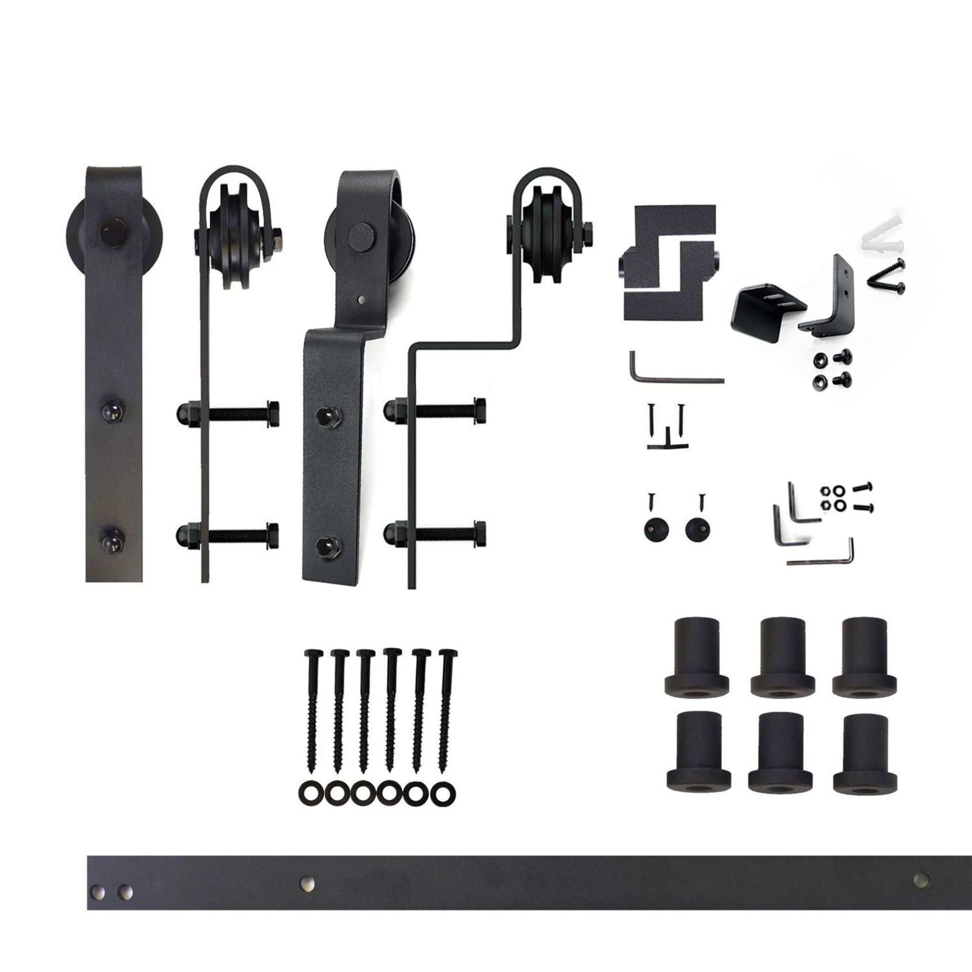 HOMACER 96-in Rustic Black Indoor J-strap Double Bypass Barn Door Hardware Kit YT5TGH096C