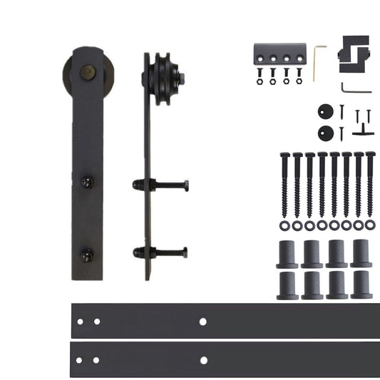 HOMACER 120-in Rustic Black Indoor I-strap Single Barn Door Hardware Kit ZT1TGH120C