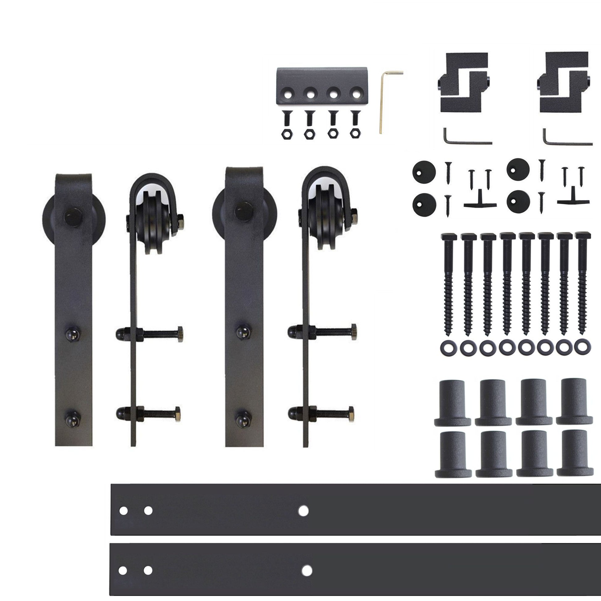 HOMACER 120-in Rustic Black Indoor J-strap Double Barn Door Hardware Kit YT2TGH120C