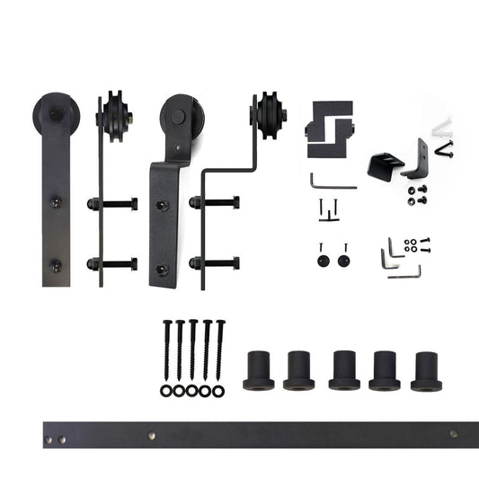 HOMACER 72-in Rustic Black Indoor I-strap Double Bypass Barn Door Hardware Kit ZT5TGH072C
