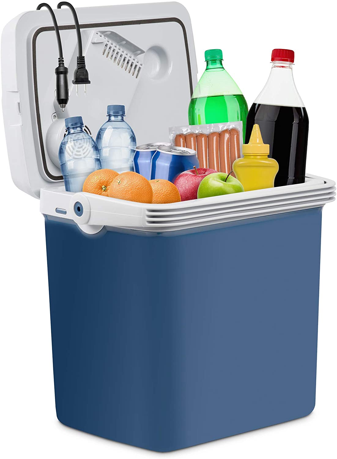 Ivation Blue Plastic Beverage Cooler, 26.4 Quart Capacity, Keeps Food Warm or Cool, Includes DC and AC Power Cords IVAPC25