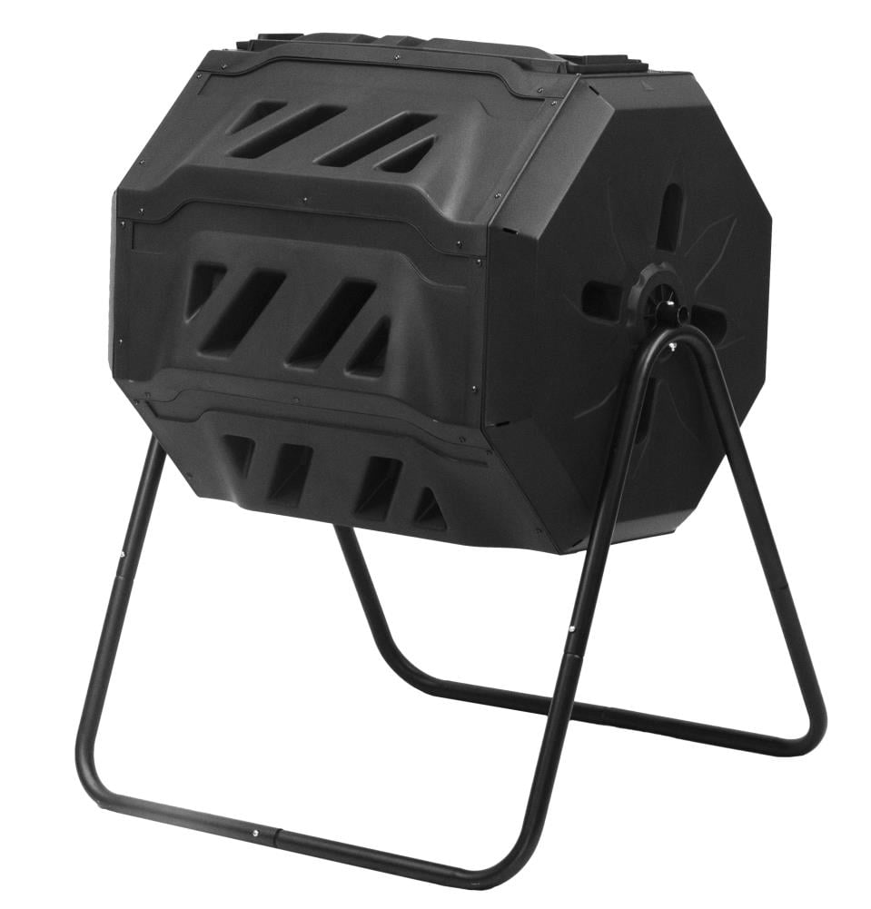 Good Ideas Black Outdoor Plastic Compost Tumbler with 5.7 Cu. Ft. Capacity and Two Chambers for Independent Composting CW-ECOT-BLK